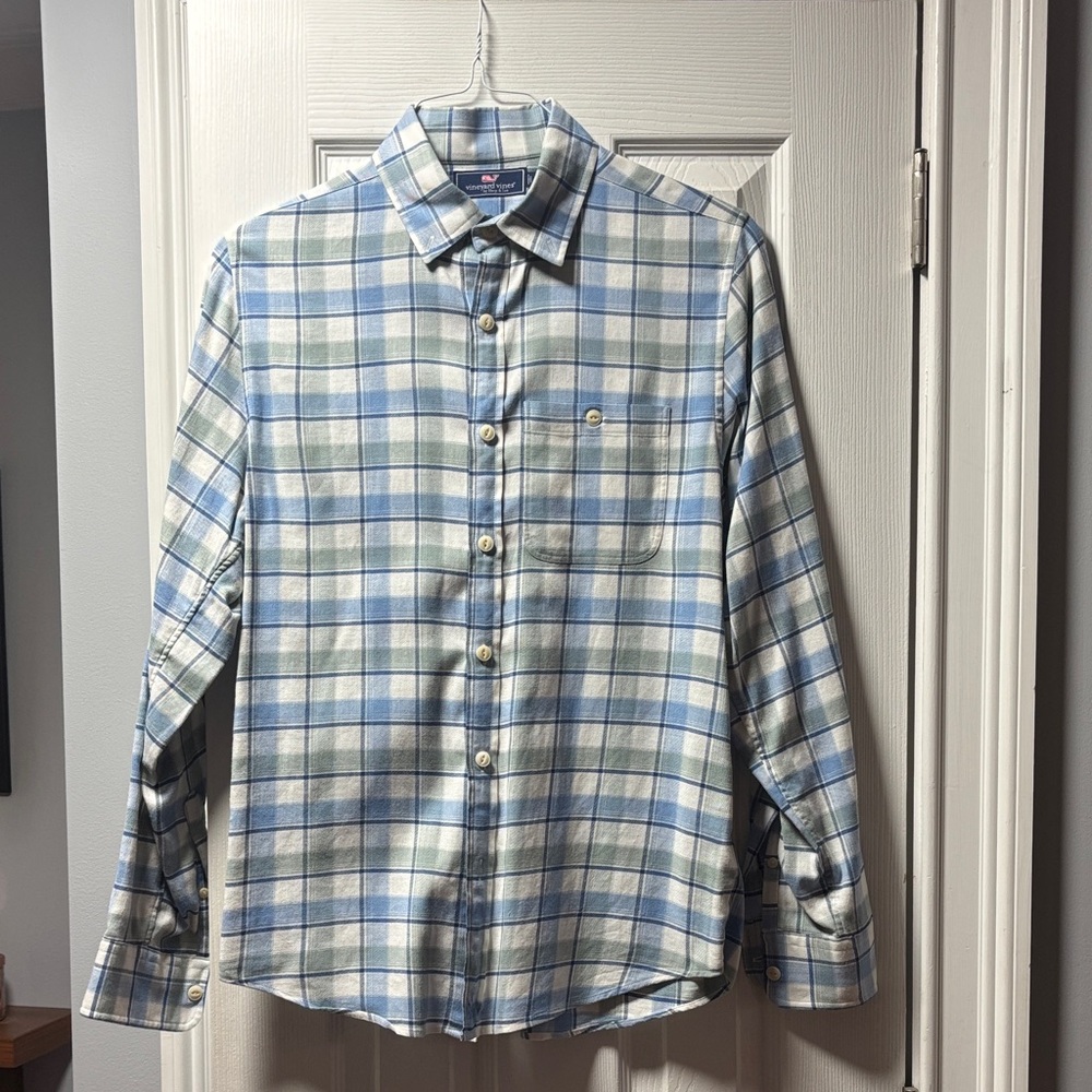 Vineyard Vines Blue and Green Plaid Long-Sleeve Button-Down Shirt